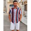 imageCOOFANDY Mens Casual Button Down Short Sleeve Shirts Untucked Wrinkle Free Shirt Stretch Dress ShirtsBluered Stripes