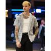 imageCOOFANDY Mens Casual Cotton Linen Shirt Short Sleeve Button Up Shirts Summer Beach TopGray Blue  Plam Leaf
