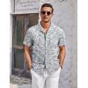 imageCOOFANDY Mens Casual Cotton Linen Shirt Short Sleeve Button Up Shirts Summer Beach TopGray Blue  Plam Leaf