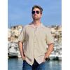imageCOOFANDY Mens Casual Cotton Linen Shirt Short Sleeve Button Up Shirts Summer Beach TopKhaki