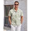 imageCOOFANDY Mens Casual Cotton Linen Shirt Short Sleeve Button Up Shirts Summer Beach TopLight Green White  Plam Leaf
