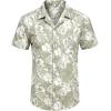 imageCOOFANDY Mens Casual Cotton Linen Shirt Short Sleeve Button Up Shirts Summer Beach TopLight Green White  Plam Leaf