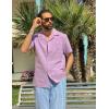 imageCOOFANDY Mens Casual Cotton Linen Shirt Short Sleeve Button Up Shirts Summer Beach TopLight Purple