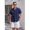 imageCOOFANDY Mens Casual Cotton Linen Shirt Short Sleeve Button Up Shirts Summer Beach TopNavy Blue