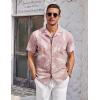 imageCOOFANDY Mens Casual Cotton Linen Shirt Short Sleeve Button Up Shirts Summer Beach TopPink  Plam Leaf