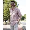 imageCOOFANDY Mens Casual Cotton Linen Shirt Short Sleeve Button Up Shirts Summer Beach TopPink  Plam Leaf
