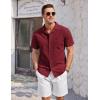 imageCOOFANDY Mens Casual Cotton Linen Shirt Short Sleeve Button Up Shirts Summer Beach TopWine Red