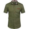 imageCOOFANDY Mens Casual Cotton Short Sleeve Button Down Dress Shirt Plaid Collar Denim Work ShirtsA  Army Green  No Pocket