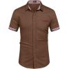 imageCOOFANDY Mens Casual Cotton Short Sleeve Button Down Dress Shirt Plaid Collar Denim Work ShirtsA  Brown  No Pocket