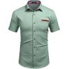 imageCOOFANDY Mens Casual Cotton Short Sleeve Button Down Dress Shirt Plaid Collar Denim Work ShirtsA  Chambray  No Pocket