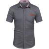 imageCOOFANDY Mens Casual Cotton Short Sleeve Button Down Dress Shirt Plaid Collar Denim Work ShirtsA  Charcoal Grey  No Pocket