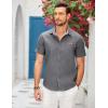 imageCOOFANDY Mens Casual Cotton Short Sleeve Button Down Dress Shirt Plaid Collar Denim Work ShirtsA  Charcoal Grey  No Pocket