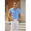 imageCOOFANDY Mens Casual Cotton Short Sleeve Button Down Dress Shirt Plaid Collar Denim Work ShirtsA  Clear Blue  No Pocket