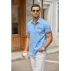 imageCOOFANDY Mens Casual Cotton Short Sleeve Button Down Dress Shirt Plaid Collar Denim Work ShirtsA  Clear Blue  No Pocket