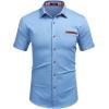 imageCOOFANDY Mens Casual Cotton Short Sleeve Button Down Dress Shirt Plaid Collar Denim Work ShirtsA  Clear Blue  No Pocket
