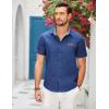 imageCOOFANDY Mens Casual Cotton Short Sleeve Button Down Dress Shirt Plaid Collar Denim Work ShirtsA  Dark Blue  No Pocket
