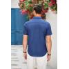 imageCOOFANDY Mens Casual Cotton Short Sleeve Button Down Dress Shirt Plaid Collar Denim Work ShirtsA  Dark Blue  No Pocket