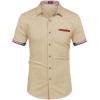 imageCOOFANDY Mens Casual Cotton Short Sleeve Button Down Dress Shirt Plaid Collar Denim Work ShirtsA  Khaki No Pocket