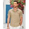 imageCOOFANDY Mens Casual Cotton Short Sleeve Button Down Dress Shirt Plaid Collar Denim Work ShirtsA  Khaki No Pocket