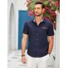 imageCOOFANDY Mens Casual Cotton Short Sleeve Button Down Dress Shirt Plaid Collar Denim Work ShirtsA  Navy Blue  No Pocket
