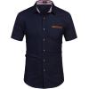 imageCOOFANDY Mens Casual Cotton Short Sleeve Button Down Dress Shirt Plaid Collar Denim Work ShirtsA  Navy Blue  No Pocket