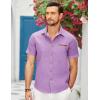 imageCOOFANDY Mens Casual Cotton Short Sleeve Button Down Dress Shirt Plaid Collar Denim Work ShirtsA  Purple  No Pocket