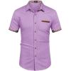imageCOOFANDY Mens Casual Cotton Short Sleeve Button Down Dress Shirt Plaid Collar Denim Work ShirtsA  Purple  No Pocket