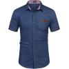 imageCOOFANDY Mens Casual Cotton Short Sleeve Button Down Dress Shirt Plaid Collar Denim Work ShirtsA  Sky Blue  No Pocket