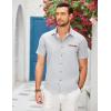 imageCOOFANDY Mens Casual Cotton Short Sleeve Button Down Dress Shirt Plaid Collar Denim Work ShirtsA  White  No Pocket