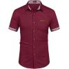 imageCOOFANDY Mens Casual Cotton Short Sleeve Button Down Dress Shirt Plaid Collar Denim Work ShirtsA  Wine Red  No Pocket