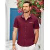 imageCOOFANDY Mens Casual Cotton Short Sleeve Button Down Dress Shirt Plaid Collar Denim Work ShirtsA  Wine Red  No Pocket