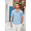 imageCOOFANDY Mens Casual Cotton Short Sleeve Button Down Dress Shirt Plaid Collar Denim Work ShirtsB  Clear Blue  No Pocket