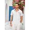 imageCOOFANDY Mens Casual Cotton Short Sleeve Button Down Dress Shirt Plaid Collar Denim Work ShirtsB White  No Pocket