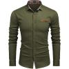 imageCOOFANDY Mens Casual Dress Shirt Button Down Shirts LongSleeve Plaid Collar Denim Work ShirtType 01  Army Green