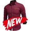 imageCOOFANDY Mens Casual Dress Shirt Button Down Shirts LongSleeve Plaid Collar Denim Work ShirtType 02  Burgundy
