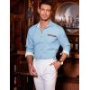 imageCOOFANDY Mens Casual Dress Shirt Button Down Shirts LongSleeve Plaid Collar Denim Work ShirtType 02  Light Blue
