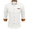 imageCOOFANDY Mens Casual Dress Shirt Button Down Shirts LongSleeve Plaid Collar Denim Work ShirtType 02  White