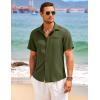 imageCOOFANDY Mens Casual Linen Shirt Short Sleeve Button Down Shirt Summer Beach Hawaiian ShirtsArmy Green