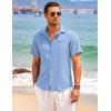 imageCOOFANDY Mens Casual Linen Shirt Short Sleeve Button Down Shirt Summer Beach Hawaiian ShirtsBlue
