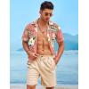 imageCOOFANDY Mens Casual Linen Shirt Short Sleeve Button Down Shirt Summer Beach Hawaiian ShirtsFloralpink