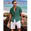 imageCOOFANDY Mens Casual Linen Shirt Short Sleeve Button Down Shirt Summer Beach Hawaiian ShirtsForest Green