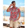 imageCOOFANDY Mens Casual Linen Shirt Short Sleeve Button Down Shirt Summer Beach Hawaiian ShirtsLeavesred