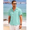 imageCOOFANDY Mens Casual Linen Shirt Short Sleeve Button Down Shirt Summer Beach Hawaiian ShirtsLight Green