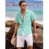 imageCOOFANDY Mens Casual Linen Shirt Short Sleeve Button Down Shirt Summer Beach Hawaiian ShirtsLight Green