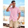 imageCOOFANDY Mens Casual Linen Shirt Short Sleeve Button Down Shirt Summer Beach Hawaiian ShirtsLight Pink