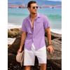 imageCOOFANDY Mens Casual Linen Shirt Short Sleeve Button Down Shirt Summer Beach Hawaiian ShirtsLight Purple
