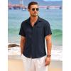 imageCOOFANDY Mens Casual Linen Shirt Short Sleeve Button Down Shirt Summer Beach Hawaiian ShirtsNavy Blue