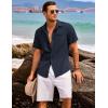 imageCOOFANDY Mens Casual Linen Shirt Short Sleeve Button Down Shirt Summer Beach Hawaiian ShirtsNavy Blue
