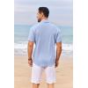 imageCOOFANDY Mens Casual Linen Shirt Short Sleeve Button Down Shirt Summer Beach Shirts with PocketLight Blue
