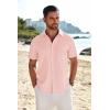imageCOOFANDY Mens Casual Linen Shirt Short Sleeve Button Down Shirt Summer Beach Shirts with PocketPink